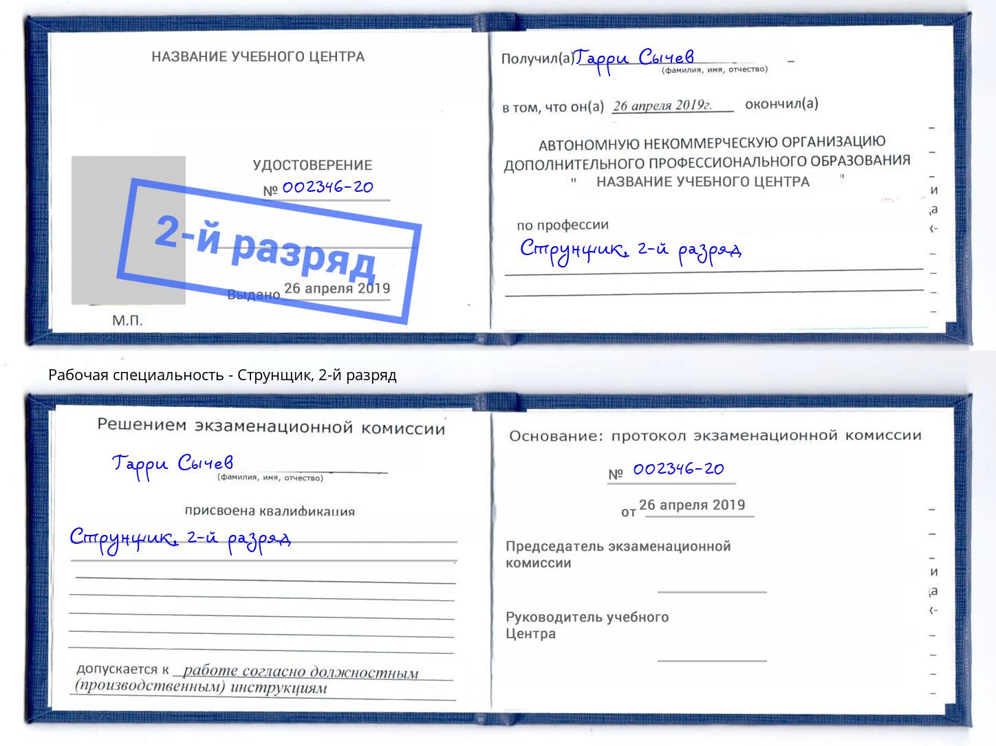 корочка 2-й разряд Струнщик Магадан