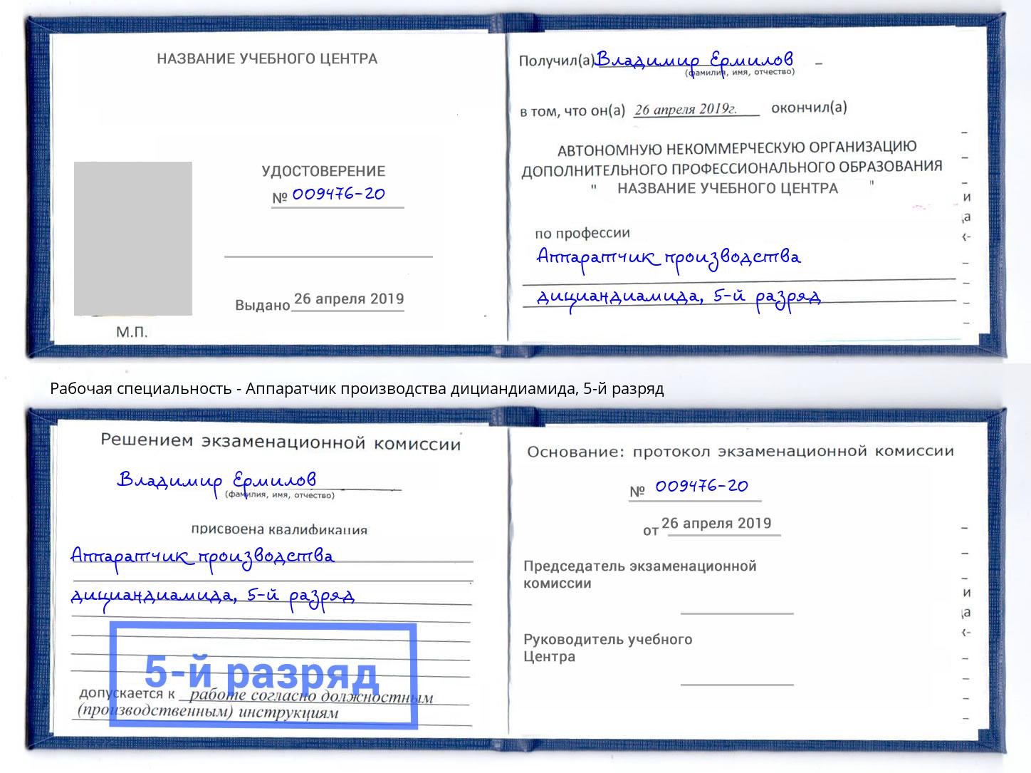 корочка 5-й разряд Аппаратчик производства дициандиамида Магадан