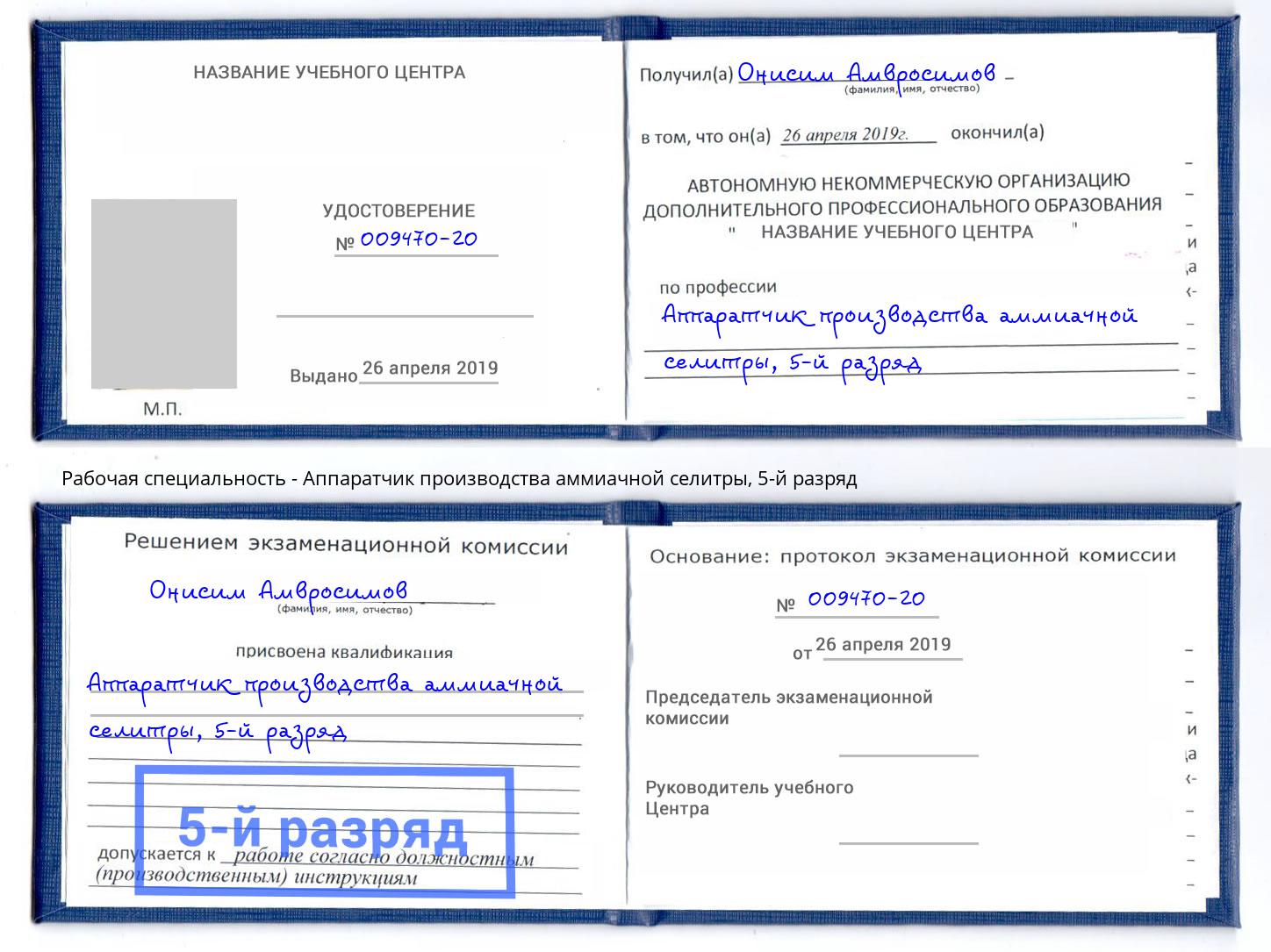 корочка 5-й разряд Аппаратчик производства аммиачной селитры Магадан