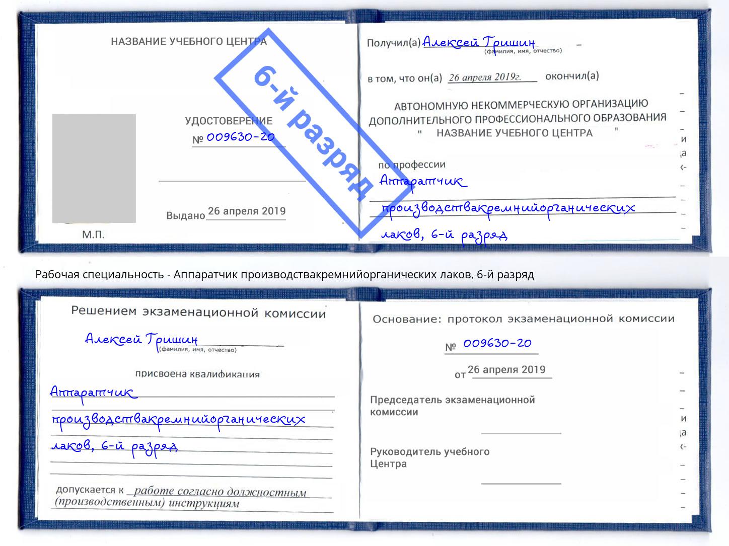 корочка 6-й разряд Аппаратчик производствакремнийорганических лаков Магадан