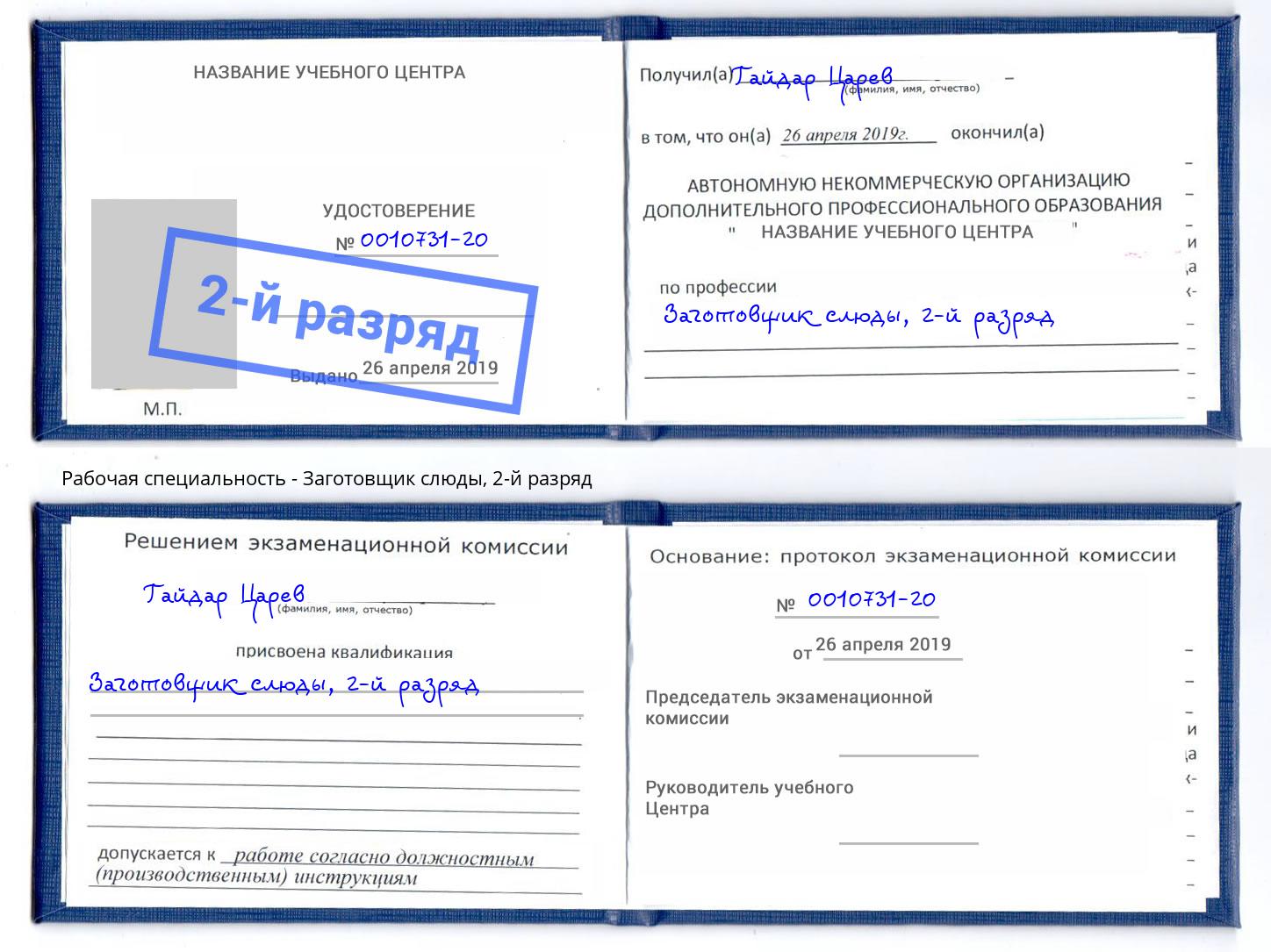 корочка 2-й разряд Заготовщик слюды Магадан