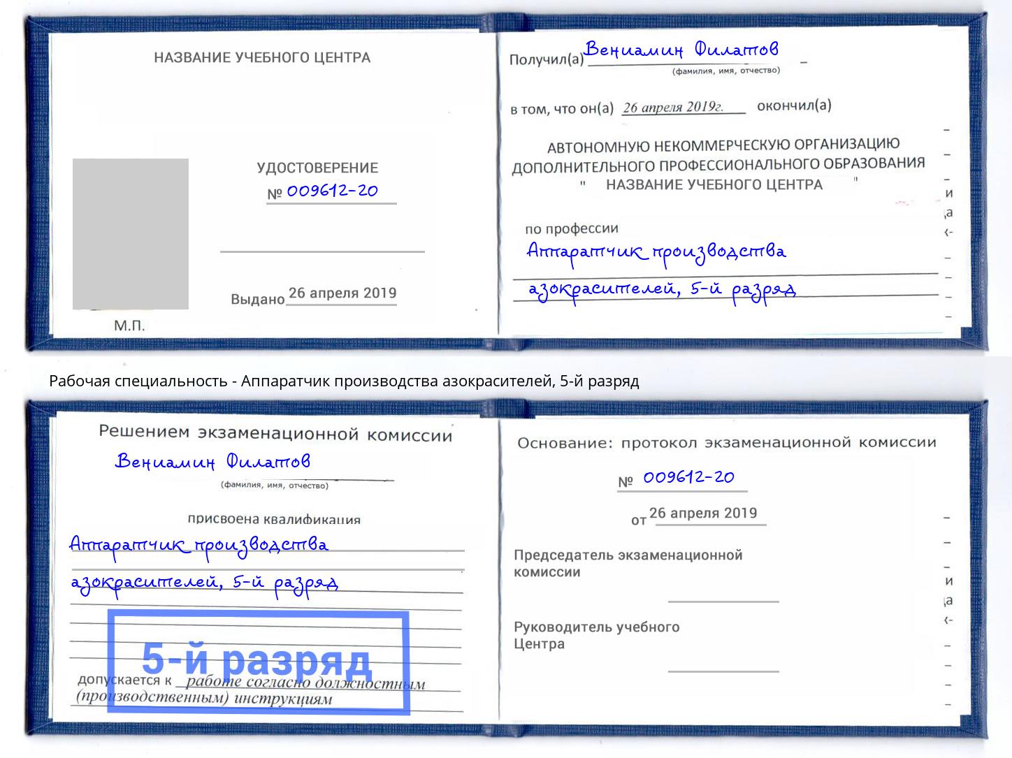 корочка 5-й разряд Аппаратчик производства азокрасителей Магадан
