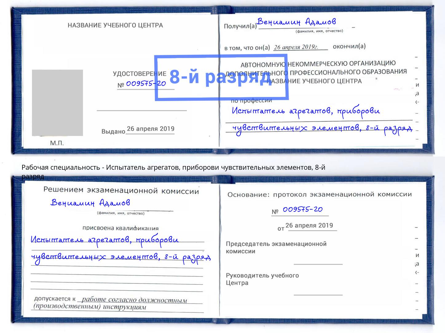 корочка 8-й разряд Испытатель агрегатов, приборови чувствительных элементов Магадан